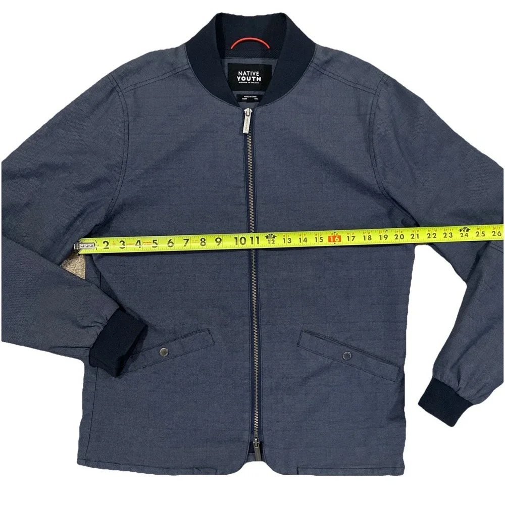 Native Youth Revolve Mens Large Bomber Jacket Coat Blue Full Zipper Pockets‎